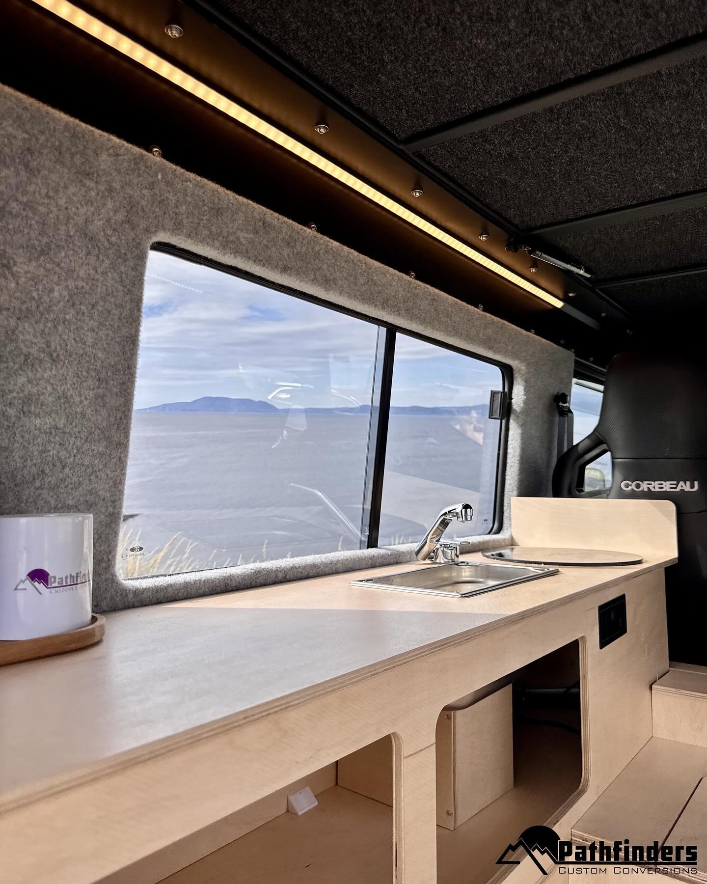 kitchen unit in the back of a van